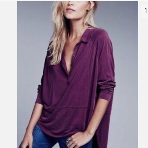 Free People Tops - Free People Rose Shirt Hi Low Hem Henley Top Blouse Purple